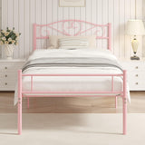 VECELO 14 Inch Twin Size Metal Platform Bed Frame with Headboard and Footboard, Heavy Duty Mattress Foundation with Steel Slats Support, No Box Spring Needed, Pink VECELO