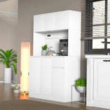 holzart 71" Tall White Kitchen Pantry Cabinet, Kitchen Pantry Storage Cabinet with Power Outlet, Freestanding Kitchen Hutch with countertop holzart