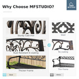 MFSTUDIO 50 Inches Outdoor Garden Bench, Cast Iron Metal Frame Patio Park Bench with Floral Pattern Backrest, Arch Legs for Porch, Lawn, Yard-Bronze MFSTUDIO