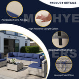 Muphyers 13-Piece Outdoor Patio Furniture Set with Rocking Swivel Chair, Wicker Rattan Sectional Sofa Conversation Set with 55,000 BTU Fire Pit Table with Ottomans, Backyard Furniture, Navy Blue Muphyers