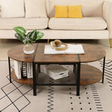 SENIG Oval Coffee Table with Rustic Wood Finish, 2-Tier Storage Shelf and Metal Frame, Living Room Center Table Modern, Vintage Brown SENIG