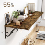 Fun Memories 40 Inch Floating Shelves Wall Mounted, 12 Inch Deep Wall Shelves with Bracket, Rustic Hanging Bookshelf, 40" Bookshelves for for Living Room, Kitchen and Bedroom, Rustic Brown, Set of 2 Fun Memories