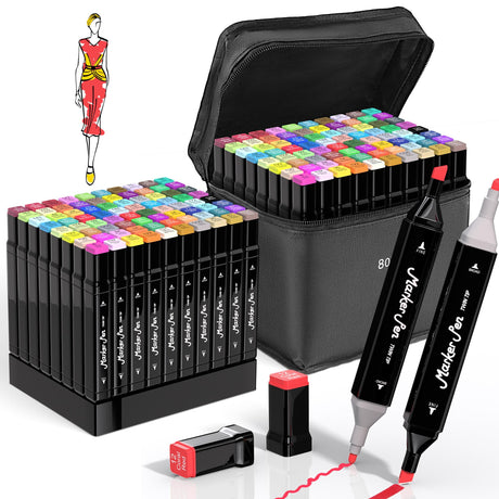 HomFilix Alcohol Markers, 80 Colors Dual Tip Art Markers, Drawing Markers, Coloring Marker for Kids Sketching Adult Coloring HomFilix