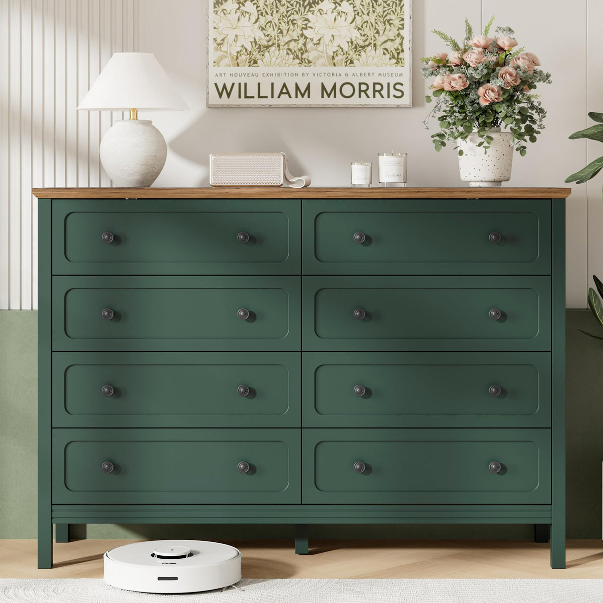 Tradare Green Dresser for Bedroom, 8 Drawer Dresser with Metal Handles, 55" Wide Modern Dressers & Chest of Drawers for Living Room, Hallway, Entryway Tradare