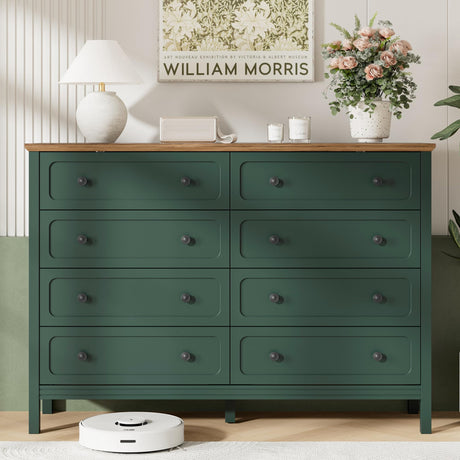 Tradare Green Dresser for Bedroom, 8 Drawer Dresser with Metal Handles, 55" Wide Modern Dressers & Chest of Drawers for Living Room, Hallway, Entryway Tradare
