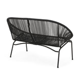 GDFStudio Patio Loveseat All-Weather Rattan 2 Seater Sofa Outdoor Patio Furniture Set for Balcony Poolside Backyard, Black GDFStudio