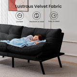 Miscoos Velvet Convertible Futon Sofa Bed, 71" Cozy Loveseat Sleeper, Comfy 7" Thick Cushion Lounge Sofa Compact 2-Seater Futon Couch for Small Space Living Room Bedroom Dorm Miscoos