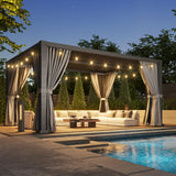 Aoxun Louvered Pergola 12' x 16' Outdoor Aluminum Pergola Adjustable Roof, with Waterproof Curtains and Nets, for Decks, Gardens, Gray Aoxun