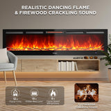 TURBRO 72” Smart WiFi Infrared Electric Fireplace with Sound Crackling and Realistic Flame, 1500W Quartz Heater, Recessed or Wall Mounted, Adjustable Flame Effects, Remote Control and App, in Flames TURBRO