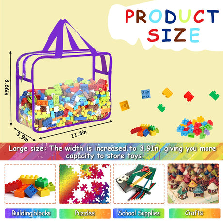 6 Packs Large Toy Storage Bags with Labels, Reusable Clear PVC Board Game Storage, Travel Waterproof Organizer Bags with Zipper for Building Blocks, Puzzle, Kids Books（6 Colors） OPELETNNT