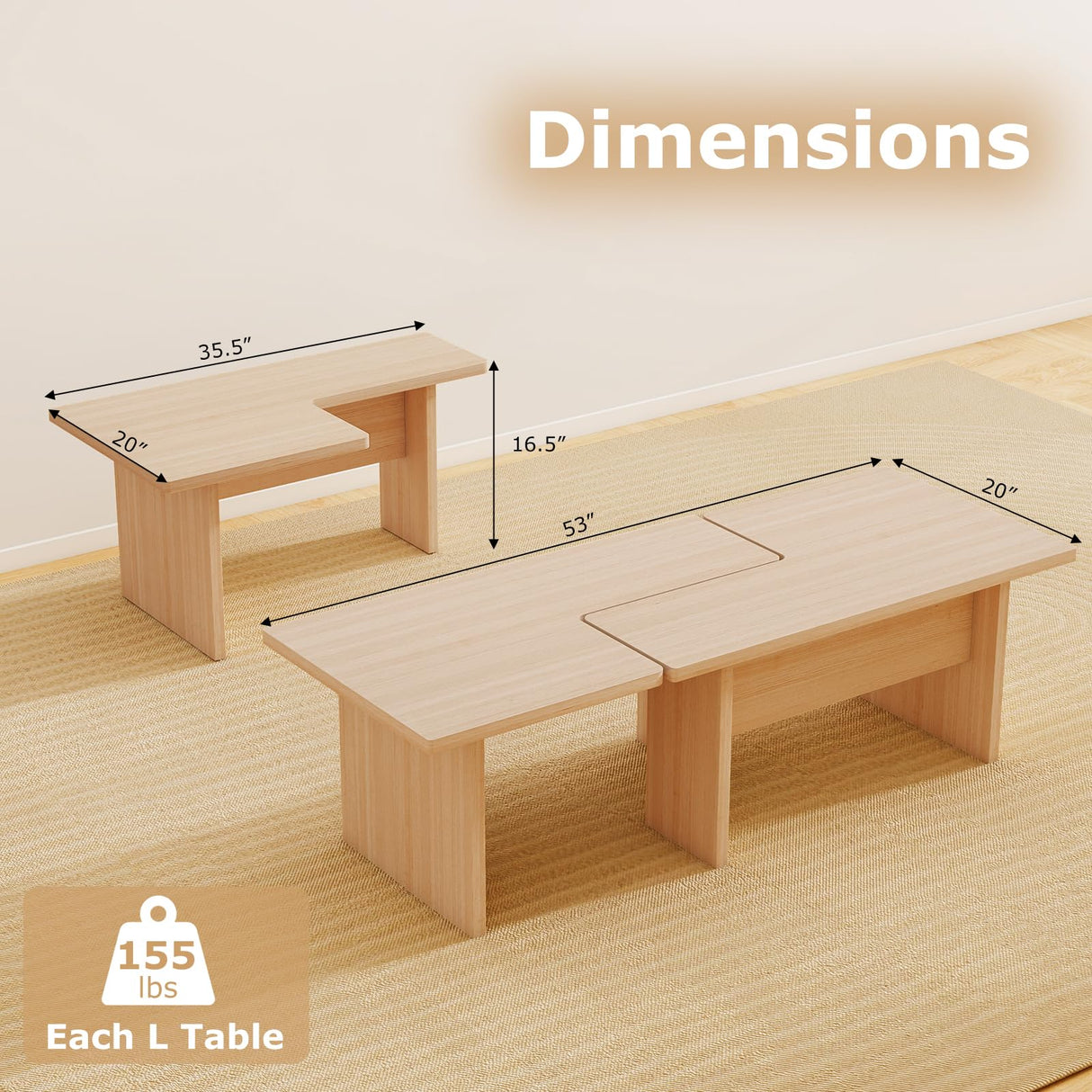 Giantex L-Shaped Coffee Table Set of 2, Modular Nesting Center Table with Grain Finish, Mid Century Modern Living Room Tables for Small Spaces Apartment (Oak) Giantex