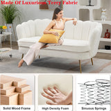 Modern Boucle Loveseat Couch,Futon Small Sofa with Gold Metal Legs ,2-Seater Upholstered Mini Sofa Couches for Small Space,Living Room Bedroom Office Dorm Studio Apartment Love Seat Couche(White) Gustonhon