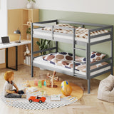 KOMFOTT Wood Bunk Bed Twin Over Twin, Bunk Bed with Ladder & Safety Guardrail, Solid Wood Bed Frame, Ideal for Dormitory & Multiple-Child Family, No Box Spring Needed, Kids Bunk Bed KOMFOTT