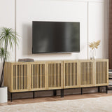 BVIUNTWO Farmhouse TV Stand for TVs up to 100 inch, 2 in 1 Entertainment Center TV Console with Storage Cabinets and Metal Base,Media Console for Living Room,Oak BVIUNTWO