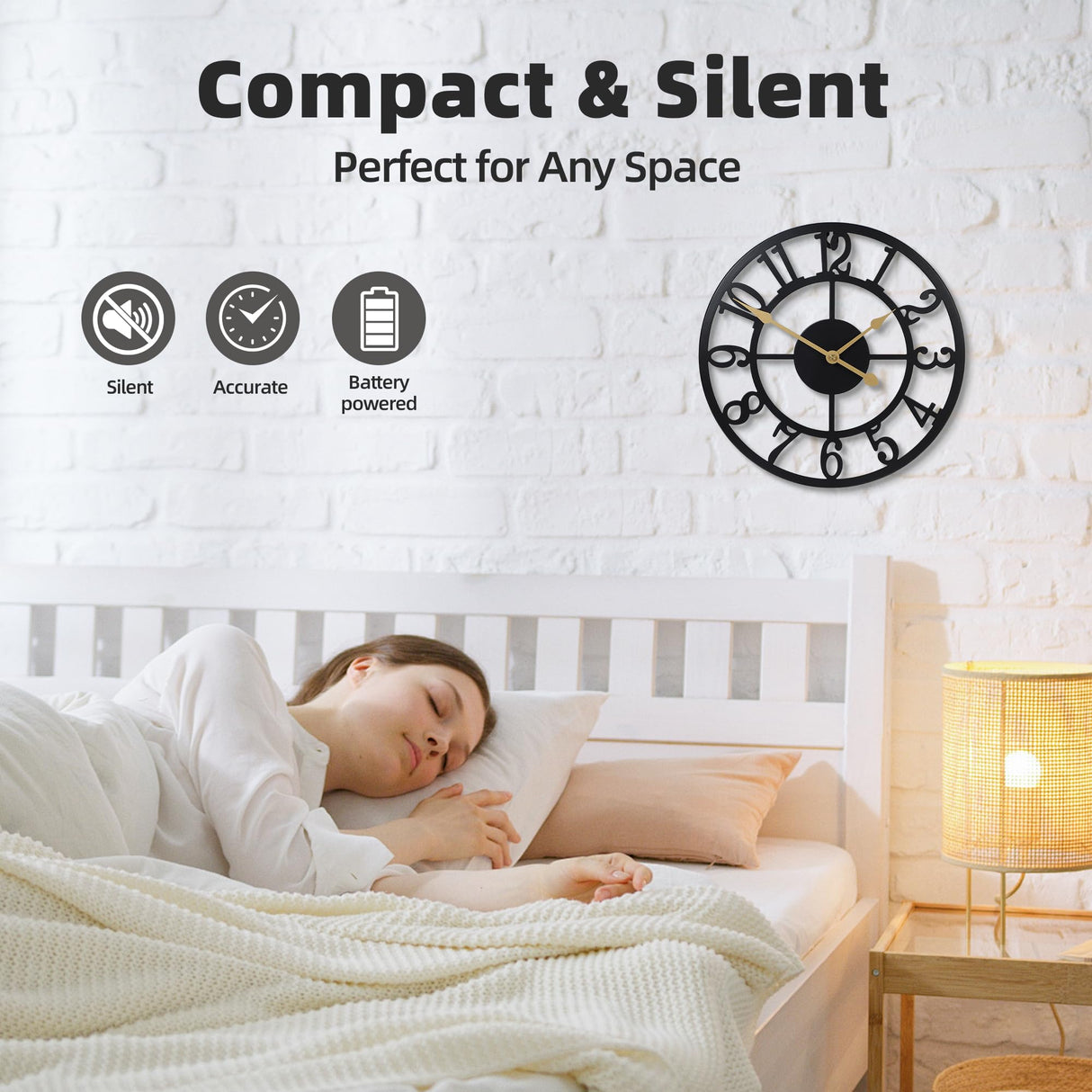 Jassurance Wall Clock Battery Operated,Silent Non Ticking Modern Rustic Metal Small Clocks for Living Room/Bedroom/Office/Kitchen/Farmhouse Home Decor-12IN(Arabic Number-Black) Jassurance