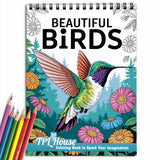 TPLHOUSE Beautiful Birds Coloring Book Spiral Bound for Adults, Premium Cover, 30 Serene Coloring Pages of Tropical Birds for Stress Relief and Relaxation TPLHOUSE