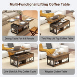 Manora Multi‑Functional Lift‑Top Coffee Table Convertible to Dining Table or Workstation for Living Room,Home Office, Compact Design with Hidden Storage, Brown Manora