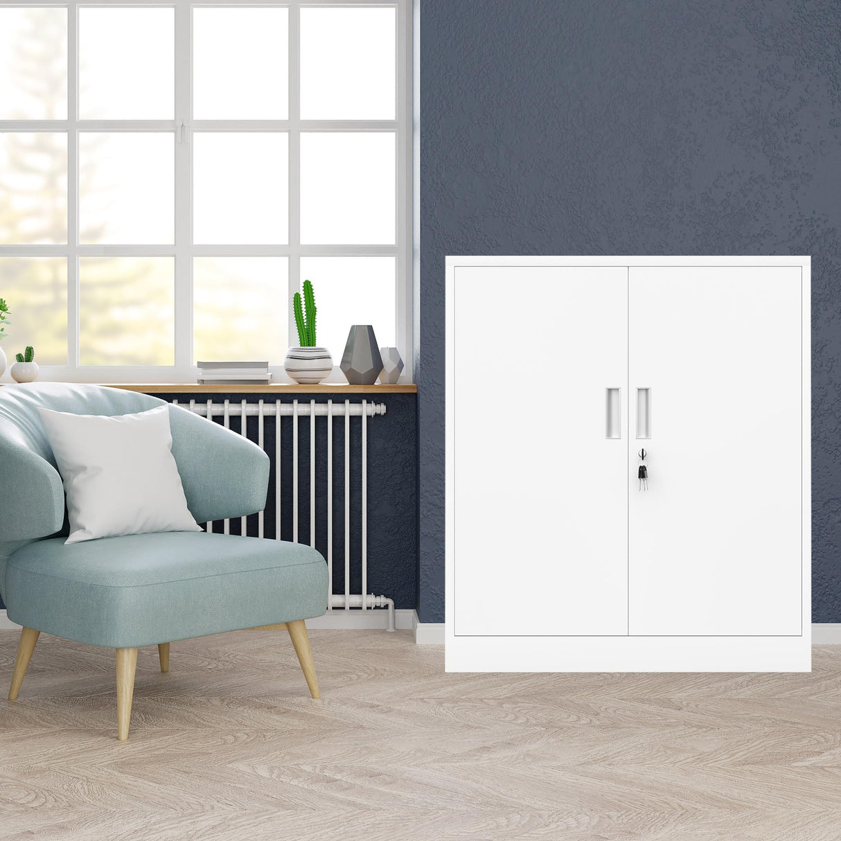 iJINGUR Metal Storage Cabinet with Locking Doors and 2 Adjustable Shelves, Small Lockable Storage Cabinet for Home Office Garage (White) iJINGUR