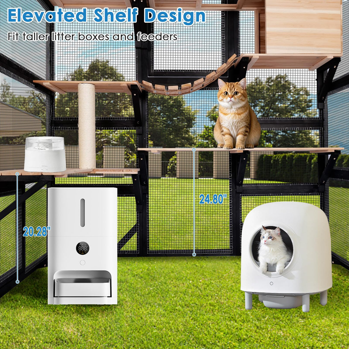 FunXplore 71.1" L Large Cat Catio Outdoor Cat Enclosure Window Acess, Walk-in Cat Cage Cat House for Multiple Indoor Outdoor Cats, Outside Patio 6 Doors Weatherproof Roof FunXplore