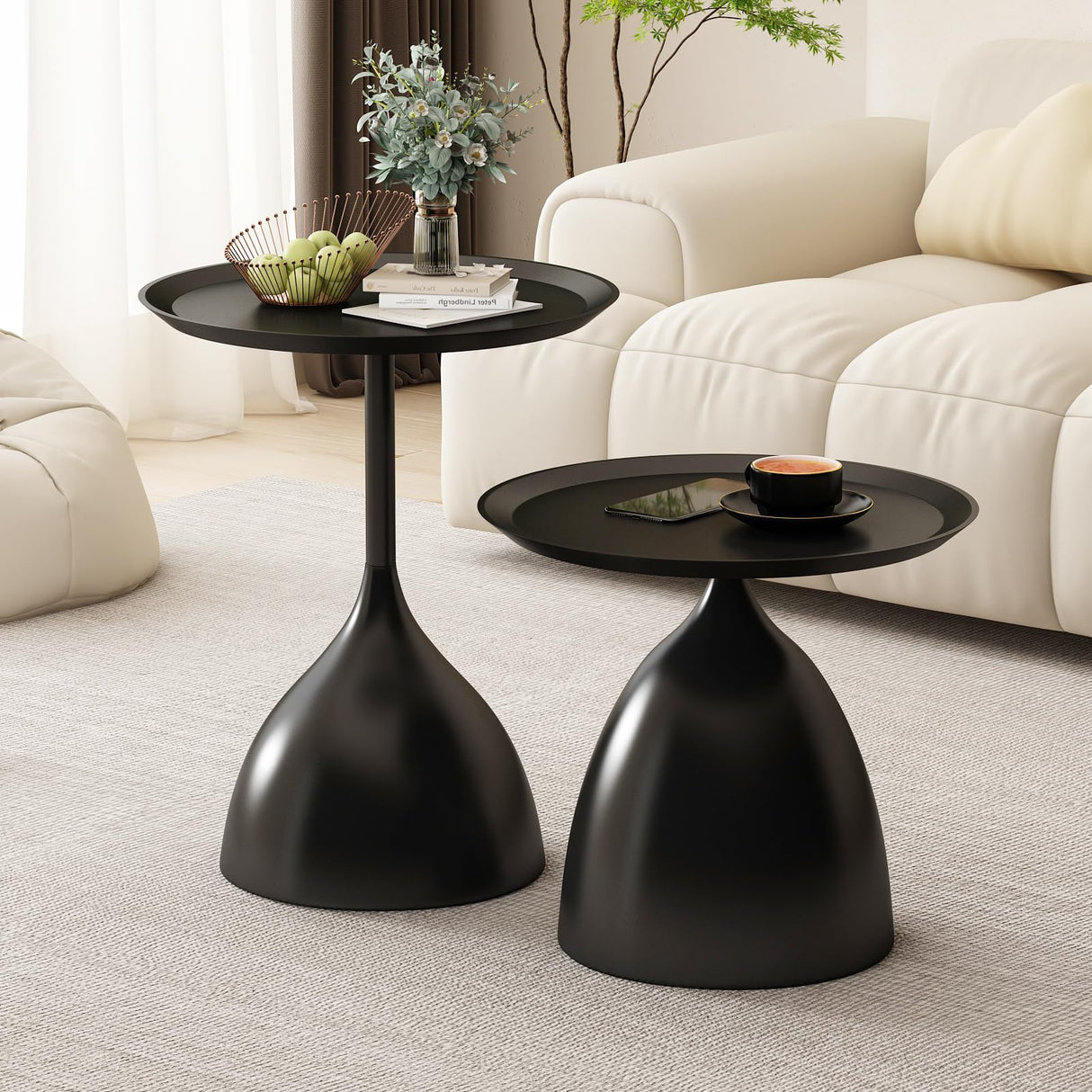 Nesting Tables, Black Side Tables, Modern End Tables for Living Room Nesting Coffee Table Set of 2,Console Table Pedestal Tables TDDFLO