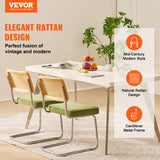 VEVOR Rattan Dining Chairs Set of 2, Mid Century Modern Dining Chair, Upholstered Velvet Accent Chair with Rattan Back, Retro Dining Room Kitchen Chair for Living Room, Bedroom (18.1 Inch) VEVOR