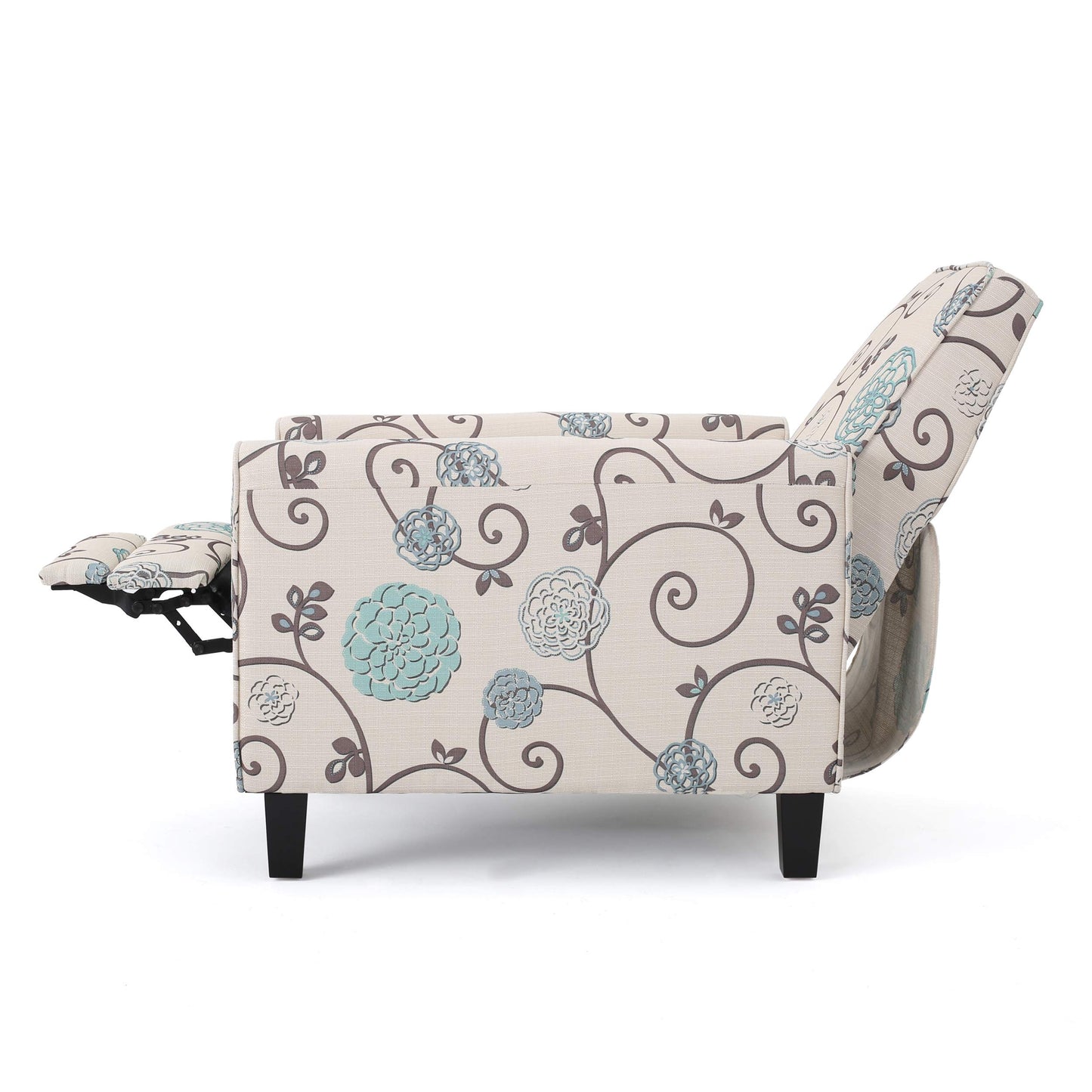 Christopher Knight Home Emmie Fabric Recliner (Set of 2), Light Beige with Blue Floral, Dark Brown - WoodArtSupply