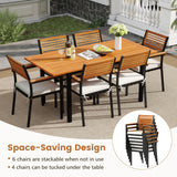 Tangkula 7-Piece Patio Dining Set, Outdoor Acacia Wood Cushioned Chairs and 51”-64” Expandable Rectangular Table Set, with Umbrella Hole, 6 Stackable Armchairs, for Poolside Garden (Off White) Tangkula