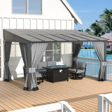 Kurapika 10’ x 14’ Gazebo, Wall Mount Gazebo Outdoor Pergola, Hardtop Lean to Gazebo Canopy Awnings with Sloped Roof and Sturdy Steel Frame, for Patio, Porch, Deck, Backyard(Grey) Kurapika