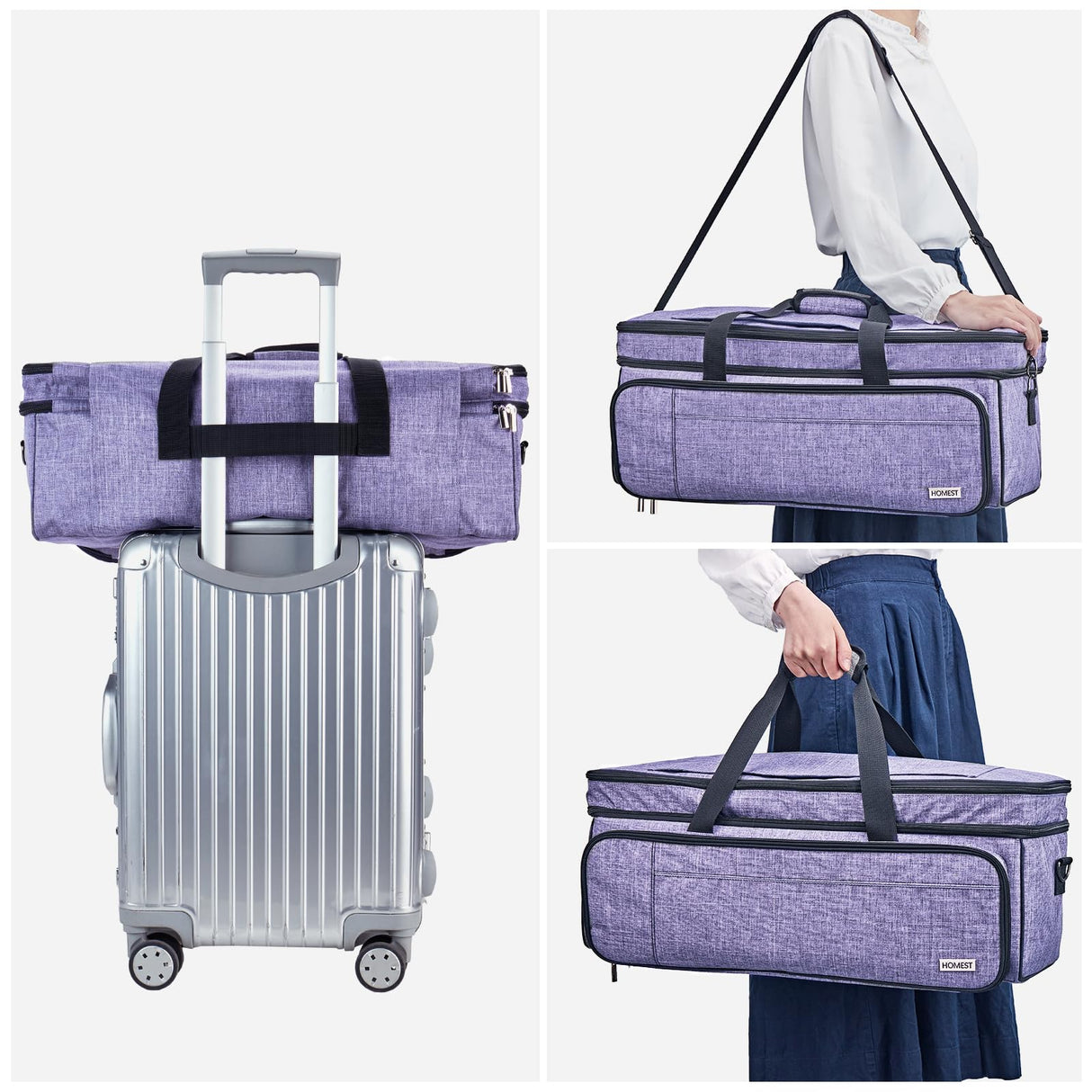 HOMEST Double Layer Carrying Case with Mat Pocket for Cricut Maker 3, Cricut Explore Air 2, Cricut Maker, Cricut Explore 3, Multi Front Pockets for Accessories and Supplies, Purple HOMEST