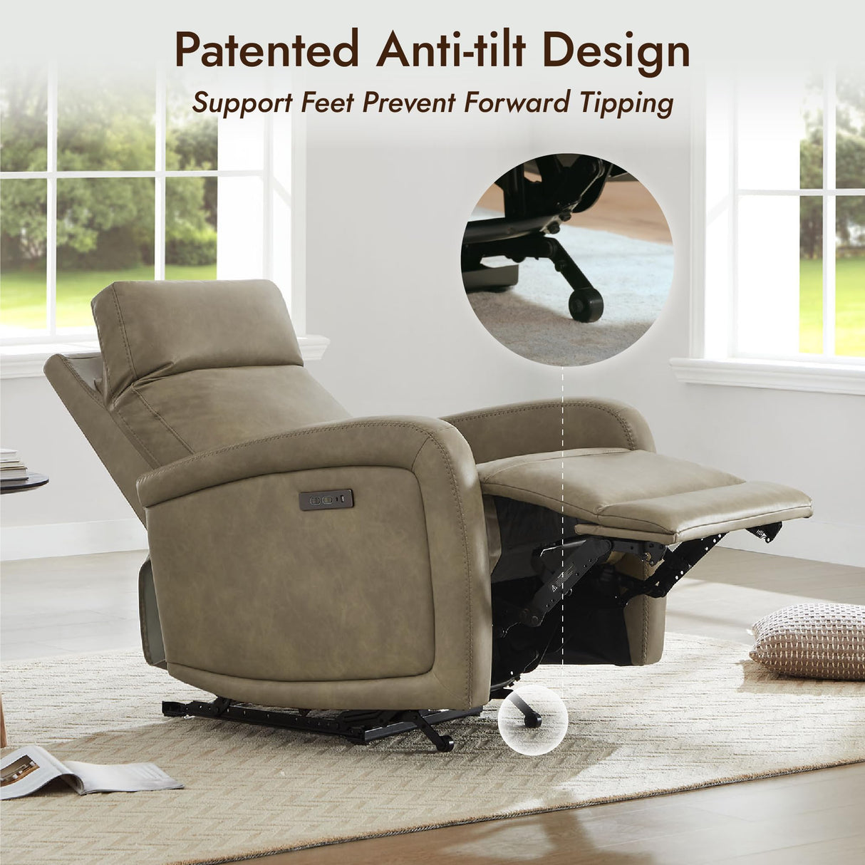 Watson & Whitely Power Recliner Chair, Zero Wall Hugger Recliners with Adjustable Headrest Type-C Charger, Faux Leather Single Sofa Chair RV Recliners for Small Space Living Room, Grey Watson & Whitely