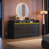 WLIVE 9 Drawer Led Dresser for Bedroom, 58.35'' Black Wood Dresser Storage Organizer with Power Outlets for 65'' TV, Dressers with Open Shelves, Chest of Drawers for Closet, Living Room WLIVE