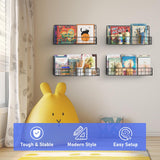 Wall Mounted Metal Kids Bookshelf - Wall Book Shelf for Kids Rooms, Hanging Book Baskets Organizer for Room Decor, Nursery Classroom Home Floating Bookshelves Set of 4 MFTEK