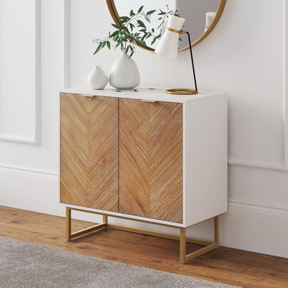 Nathan James Wood Accent Modern Free Standing Buffet Sideboard Hallway, Entryway, Dining Living Room, 1 Storage Cabinet, Enloe - White/Gold