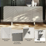 Clihome 63'' Sideboard Buffet Cabinet, 4 Door Console Cabinet with Storage TV Stand Credenza Accent Cabinet Wooden Cabinet with Adjustable Shelf for Bedroom, Living Room, Dining Room, Cream Line Clihome