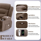 Reedvales Oversized Recliner Sofa with Heat and Massage, Big Large 3-Seater RV Recliner Couch Sofa for Living Room, Wall-Hugger Reclining Sofa with Cup Holders and USB Port (Fabric, Brown) Reedvales