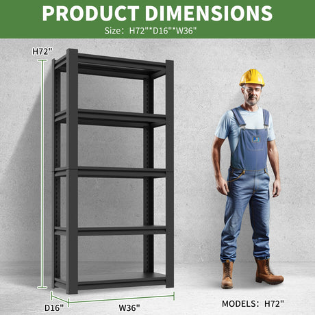 VIYET Garage Shelves,72" H Garage Shelving Heavy Duty, 2500Lbs 5 Tier Adjustable Garage Storage Shelves Suitable for Warehouse, Basement, Workshop, Kitchen, Require Assembly, 16" D*36" W*72" H, Black VIYET