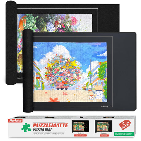 Nariolar Rubber and Felt Jigsaw Puzzle Mat Roll Up, Nariolar 47 x 26 Inch Portable Non-Slip Puzzle Roll-Up Mat for 500/1000/1500 Piece Jigsaw Puzzles, Pack of 2 Mats Nariolar