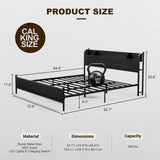 AOVSA Black California King Bed Frame with LED Storage Headboard and Charging Station AOVSA