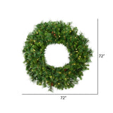 Vickerman 72" Cheyenne Pine Wreath - 600 Warm White LED Lights - Indoor/Outdoor Wreath - Holiday Wreath with Lights - Prelit Holiday Wreath - Reliable and Durable Vickerman