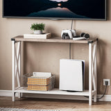 HOOBRO Farmhouse Console Table, Narrow Entryway Table, Sofa Table with 2 Open Shelves, for Hallway, Living Room, White and Greige WG08XG01 HOOBRO