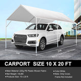10' x 20' Canopy Replacement Cover for Carport, 220G Heavy Duty Replacement Top Cover for Car Garage, Waterproof & UV Protected Tarp with 48 Ball Bungees (Only Cover, Frame Not Included), White Buzleer