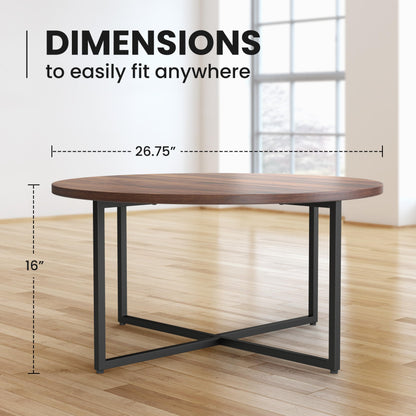 Our Modern Space Round Coffee Table for Living Room | Circular Wooden Top and Metal Frame - Rustic Brown - WoodArtSupply