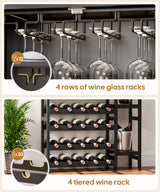 Cozivolife Wine Rack Freestanding Floor,Liquor Bottles Display Organizer with Doors Glass Holder,4 Tiers for Alcohol Accessories Storage and Side 4-Layer Shelves (Black) Cozivolife