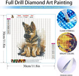 MOMDEDP German Shepherd Dog Diamond Art Painting Kits for Adults, Full Drill Wolf Dog Diamond Dots Paintings for Beginners, Round 5D Paint with Diamonds Pictures Gem Art Painting Kits 12x12inch MOMDEDP