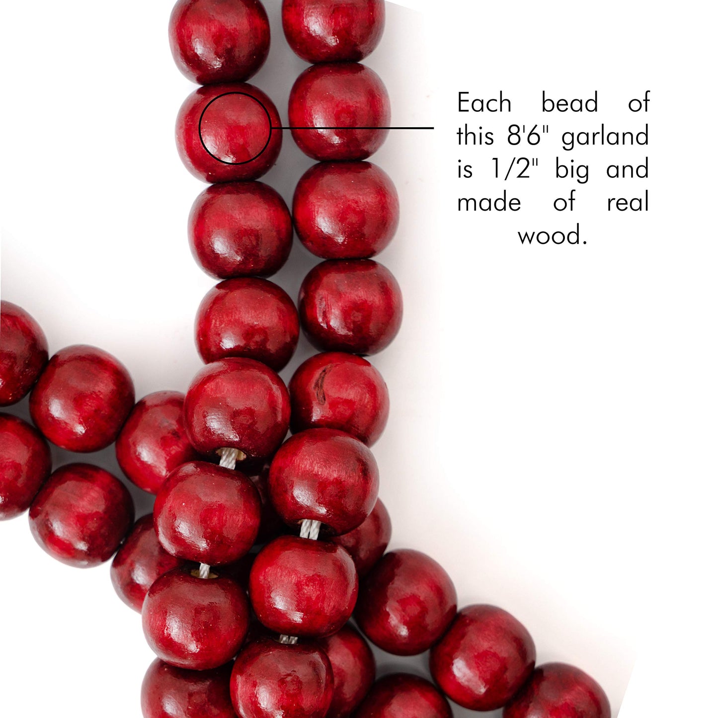 Ornativity Wooden Christmas Garland Decorations - Rustic Wood Beaded Christmas Tree Decorations Garland Bead Strand Xmas Holiday Decor (Cranberry Red) 8'6"