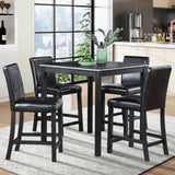 KEIKI 5-Piece Counter Height Dining Table Set with Square Table and 4 Upholstered Chair, for 4 Person, Classic Style Crystal Decoration Wooden Table Set, Easy Assembly, for Kitchen, Dining Room, Black KEIKI