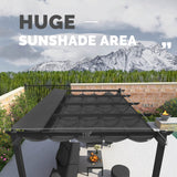 PURPLE LEAF Outdoor Retractable Pergola with Sun Shade Canopy 10' x 13' Patio Aluminum Pergola Shelter for Backyard Deck Garden Modern Metal Grill Gazebo, Gray PURPLE LEAF