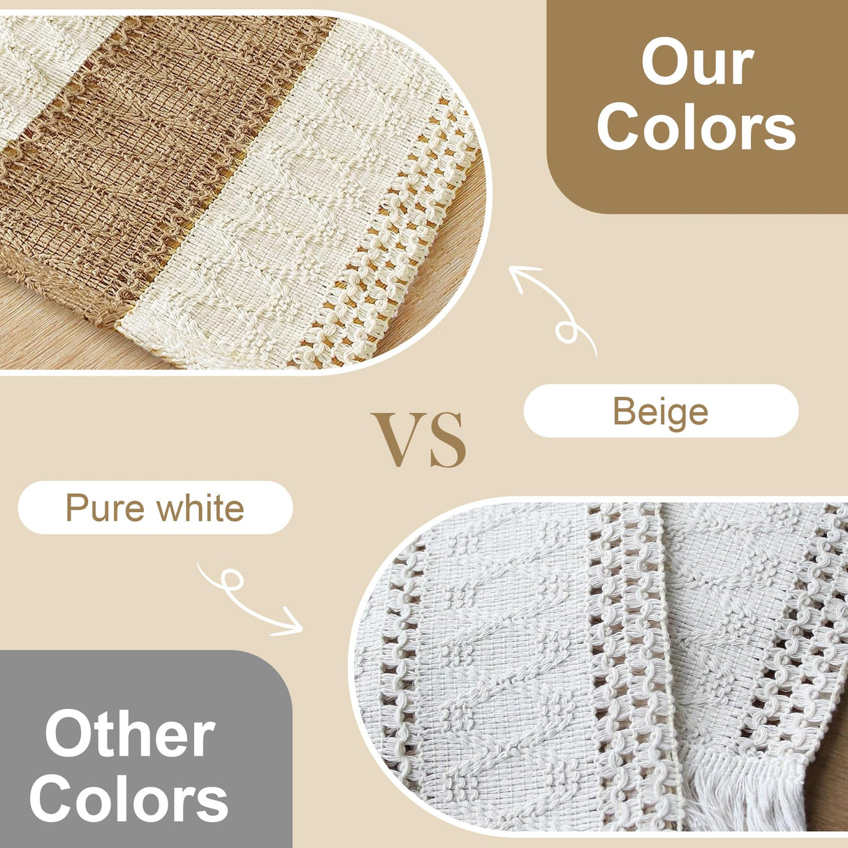 FEXIA Boho Placemats Set of 6, Macrame Table Decor Farmhouse Style Placemats in Natural Cotton Burlap, for Kitchen and Dining Table Centerpiece Home Decorations（Beige & Brown） FEXIA