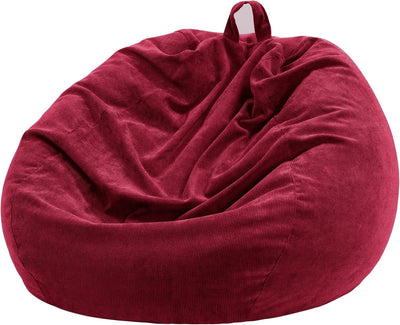 Nobildonna 3 ft Bean Bag Chair Cover (No Filler) 35"×43" Large Stuffed Animal Storage Bean Bag Washable Big Beanbag Chair Cover Premium Corduroy Bean Bag Cover for Adults,Kids,Wine Red 300L