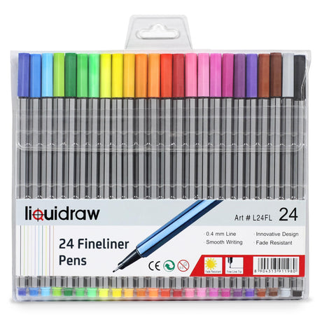 Liquidraw Fineliner Pens, Set of 24 Fine Point Pen 0.4mm Colored Pens Set, Fineliners Coloring Pens Markers For Journals, Drawing, Art, Bible, Journaling & Note Taking Liquidraw